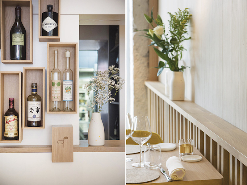 Habillage mural et comptoir en chêne, restaurant Prairial, Lyon 1er — Atelier Thomas Maincent